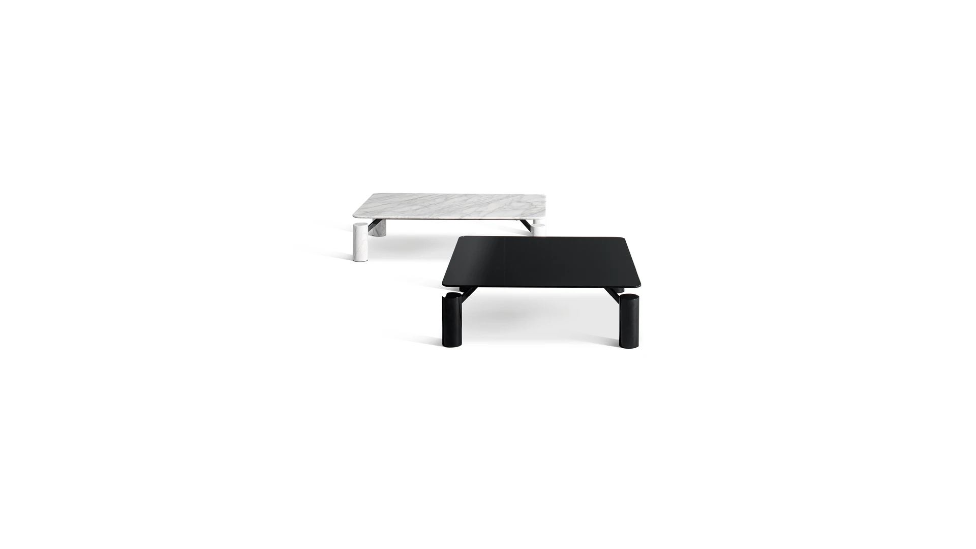 Bonaldo Magic coffee table with levitating marble top seemingly floating above cylindrical legs and hidden supports