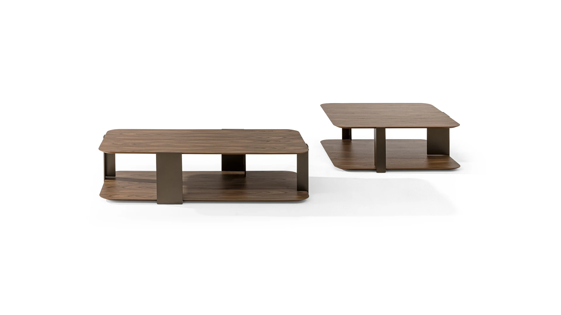 Bonaldo Paddle coffee table in Canaletto walnut with rectangular double-tier top and bronze metal supports