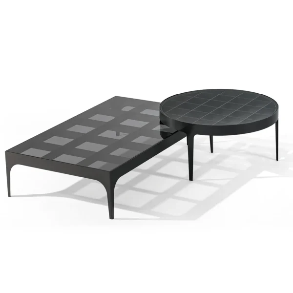 Bonaldo Passion dining table featuring dynamic crisscrossed metal legs in vibrant primary colors supporting a solid wood top
