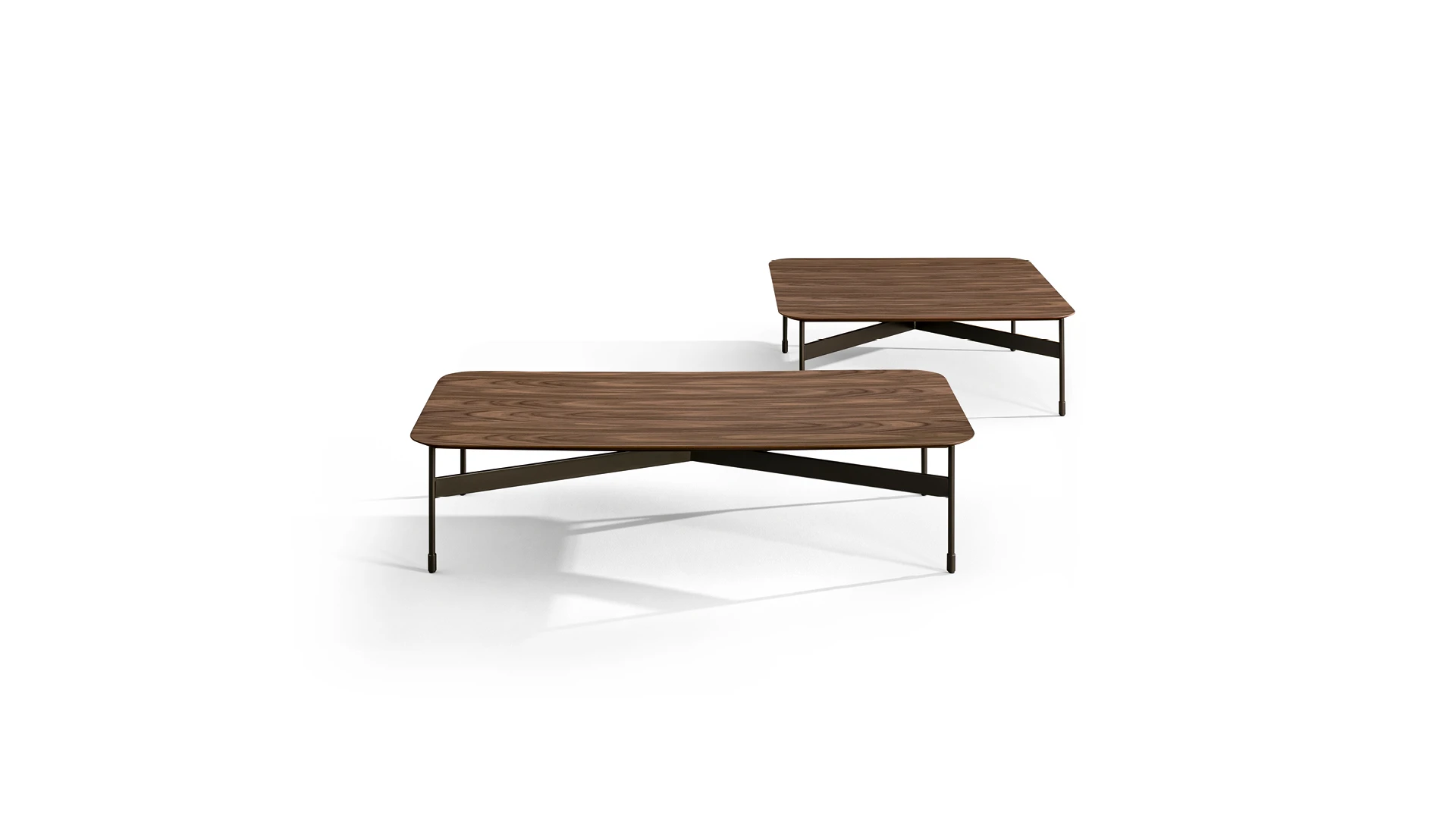 Bonaldo Peak table with flared solid wood top and slender X-braced metal legs combining elegance and stability