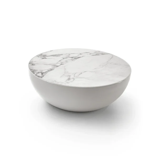 Bonaldo Planet coffee table – hemispherical aluminum base with matte finish and sleek ceramic top (Ø 96 cm × 33 cm)