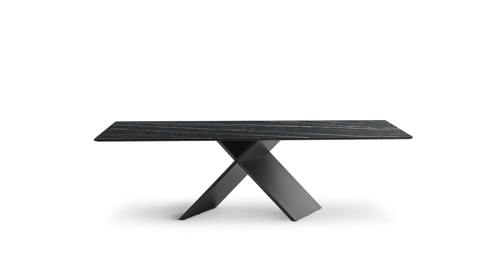 Bonaldo AX dining table with X‑shaped painted‑metal base and rectangular ceramic top, minimalist Italian craftsmanship