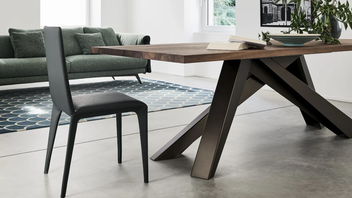 Bonaldo Big Table fixed rectangular model, metal base in custom matte lead with wood or marble top options