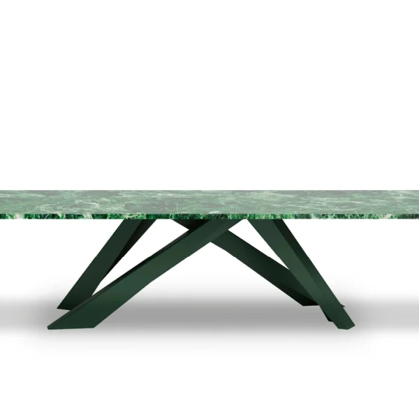 Bonaldo Big Table 10th Anniversary Special Edition with intertwined laser‑cut steel legs and glossy green Saint Denis marble top