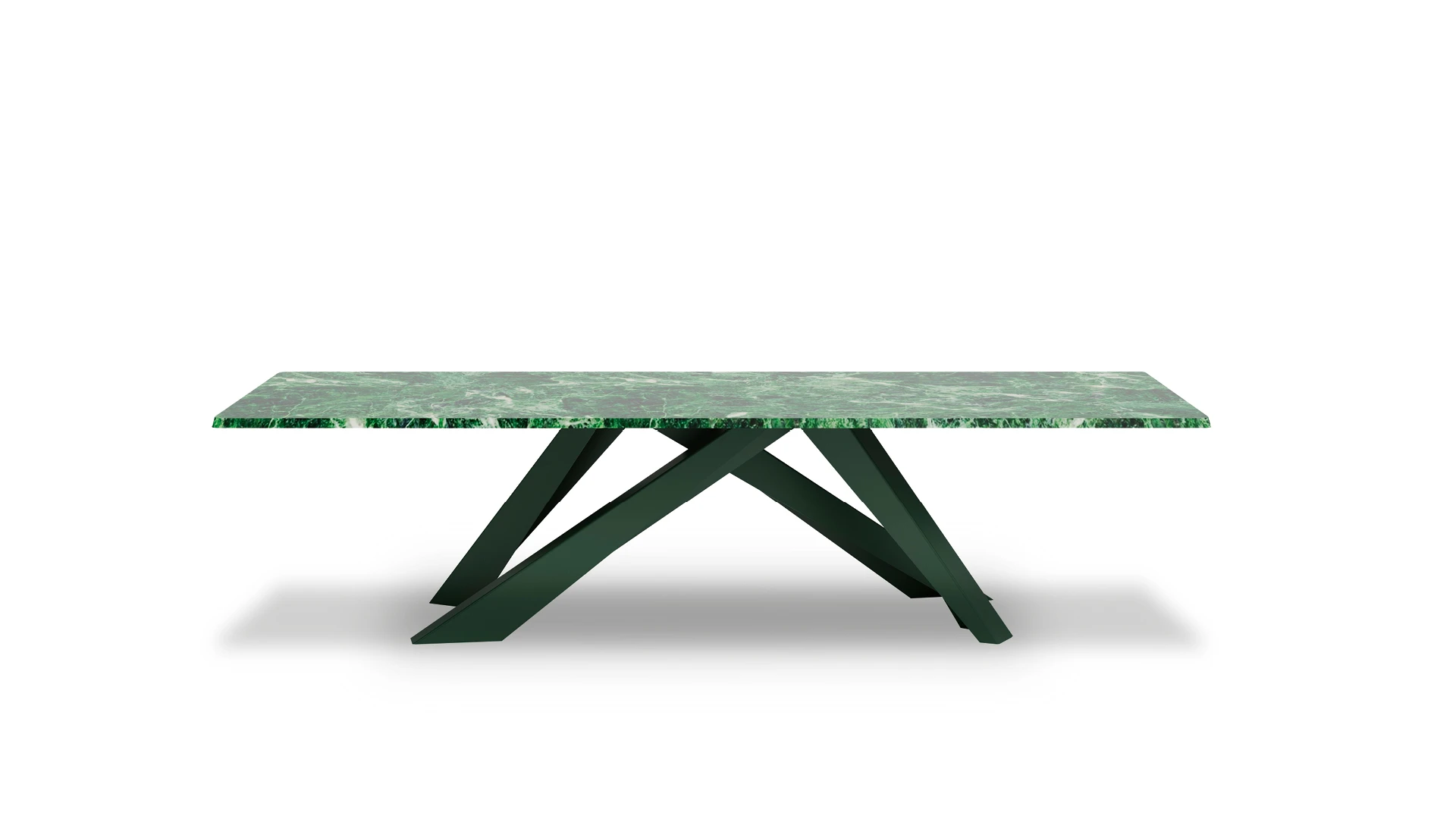 Bonaldo Big Table 10th Anniversary Special Edition with intertwined laser‑cut steel legs and glossy green Saint Denis marble top