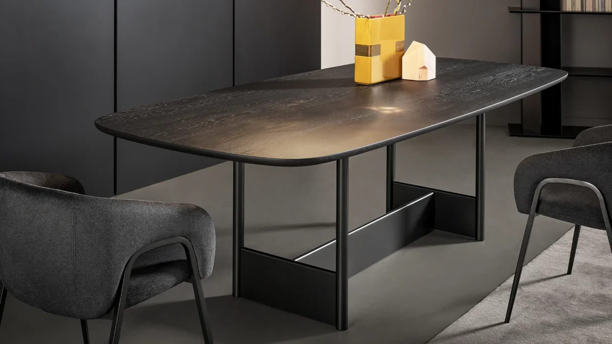 Bonaldo Canvas Table with marble top and refined base for luxury interior settings