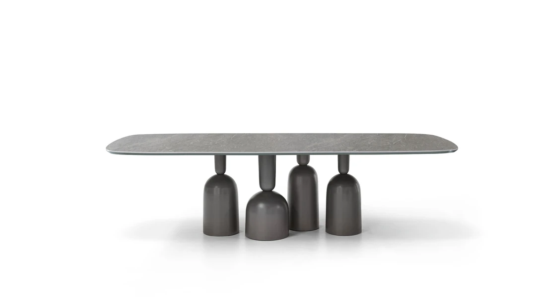Bonaldo Cop console with polished marble top and inverted stemmed glass–inspired metal base