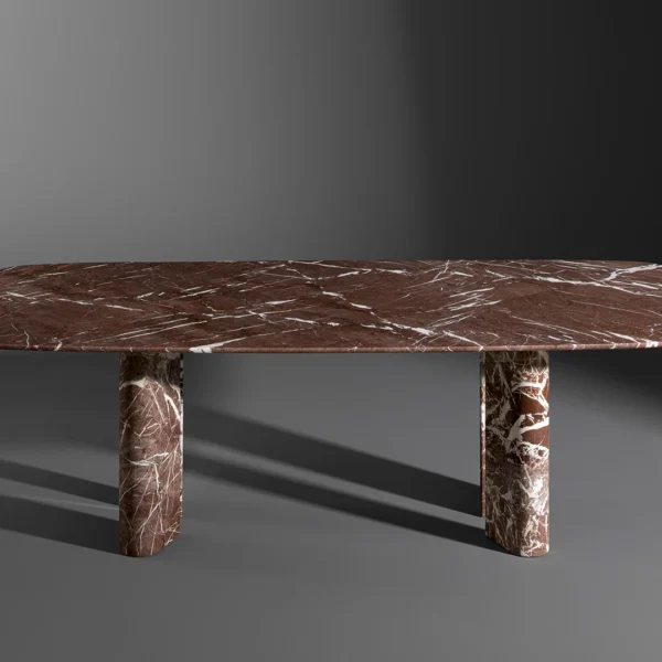 Bonaldo Geometric Table Wood in ebony finish with four teardrop‑shaped legs creating a chameleon visual effect