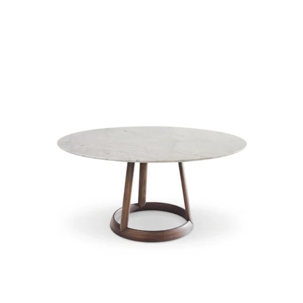 Minimalist Greeny dining table with natural ash base and matte ceramic round surface