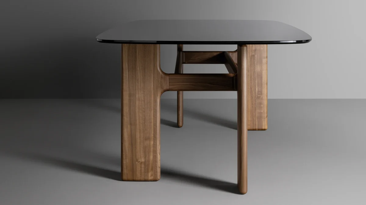 Hippos Wood Table by Bonaldo combining solid wood sculptural base with marble or wood top for luxury interiors