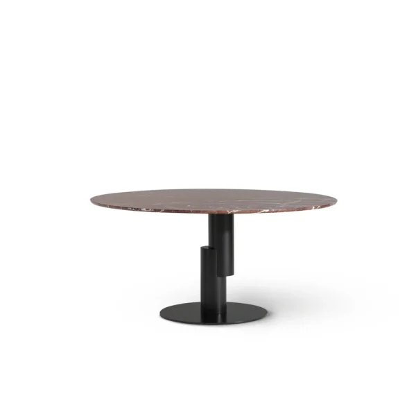 Bonaldo Grafts dining table with circular marble top supported by sculptural grafted metal columns