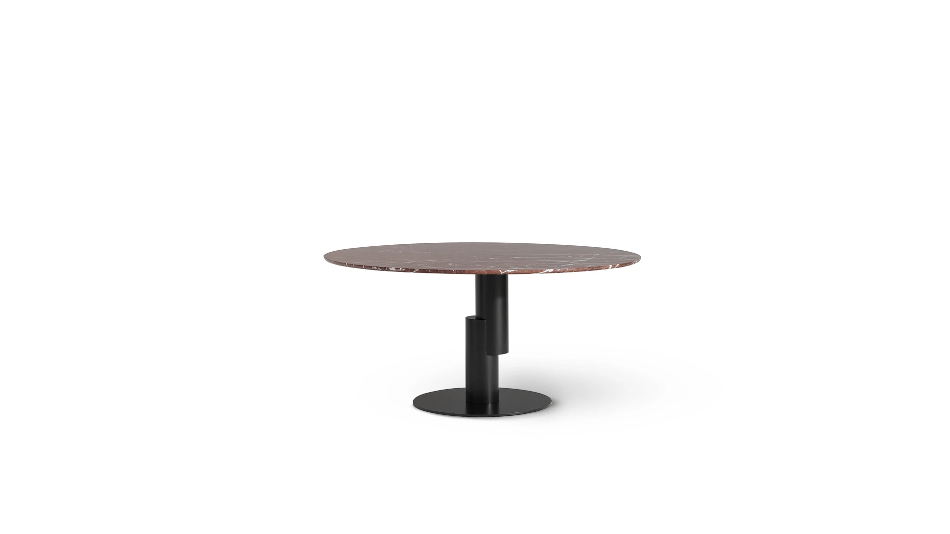 Bonaldo Grafts dining table with circular marble top supported by sculptural grafted metal columns