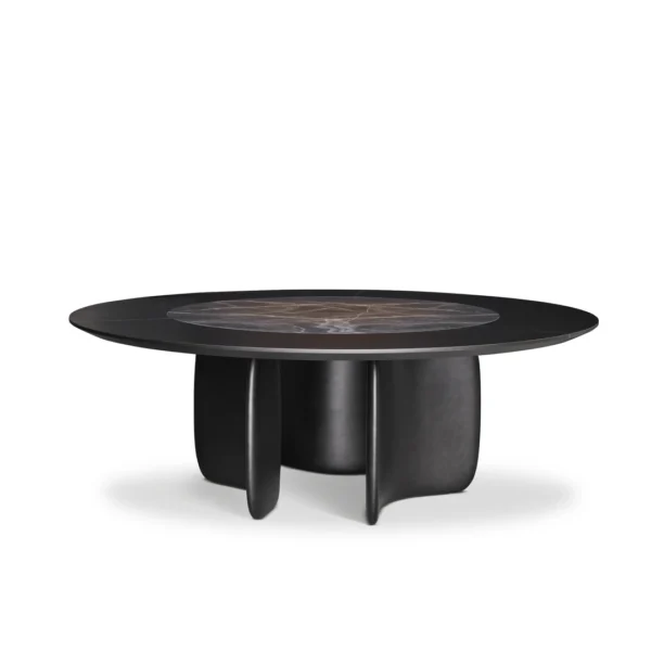 Bonaldo Mellow ST round dining table with swiveling ceramic insert and curvaceous polyurethane base