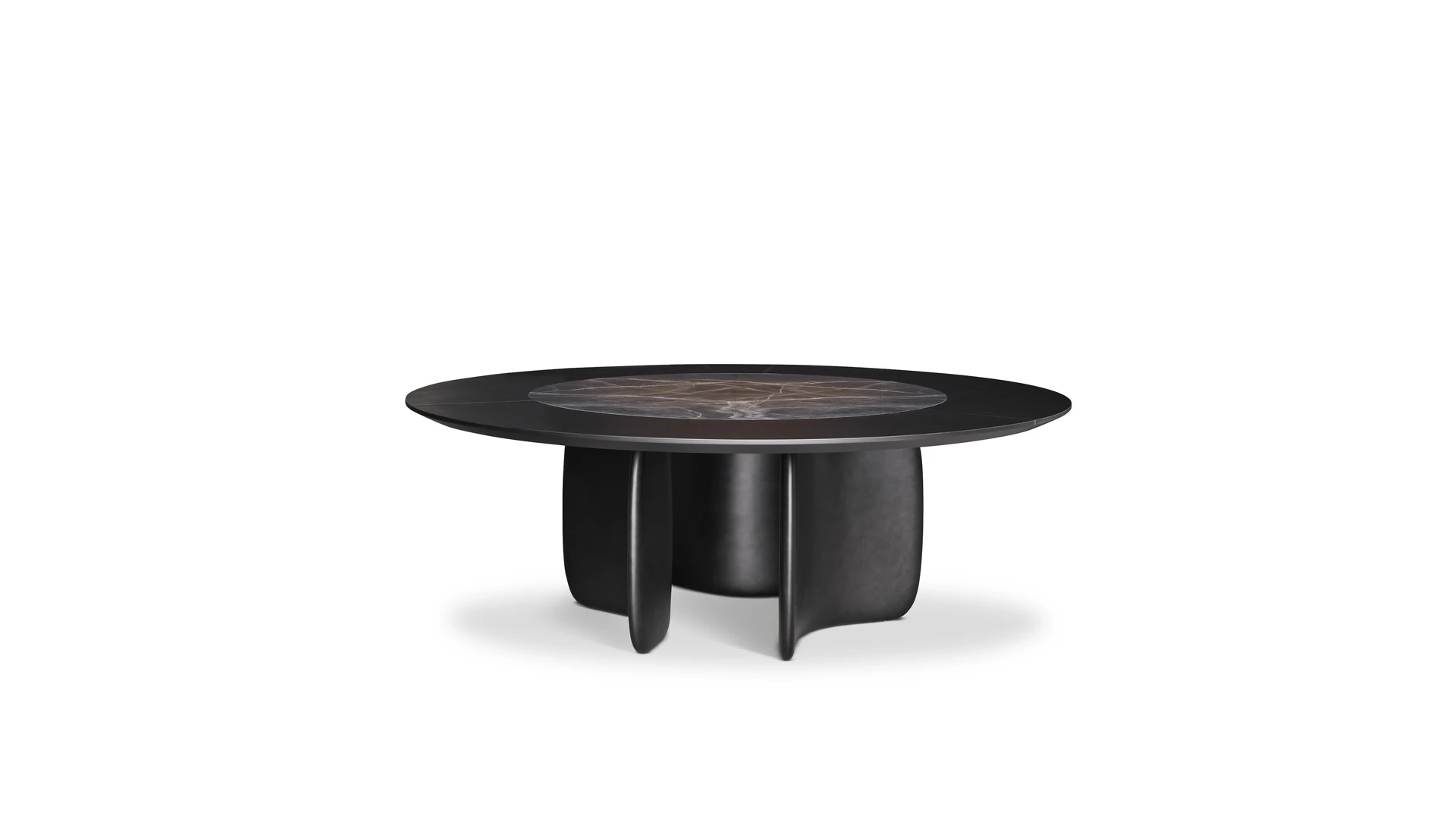 Bonaldo Mellow ST round dining table with swiveling ceramic insert and curvaceous polyurethane base