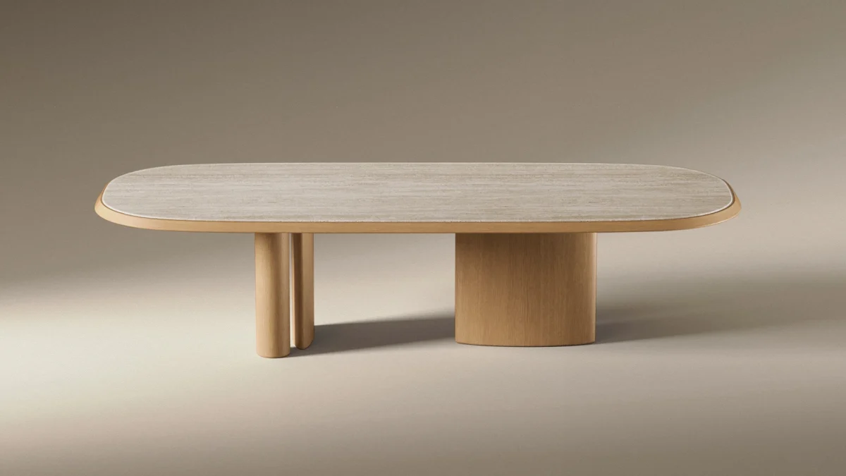 Modern Padiglioni fixed table by Bonaldo made in Italy, ideal for six to ten diners with bold base design