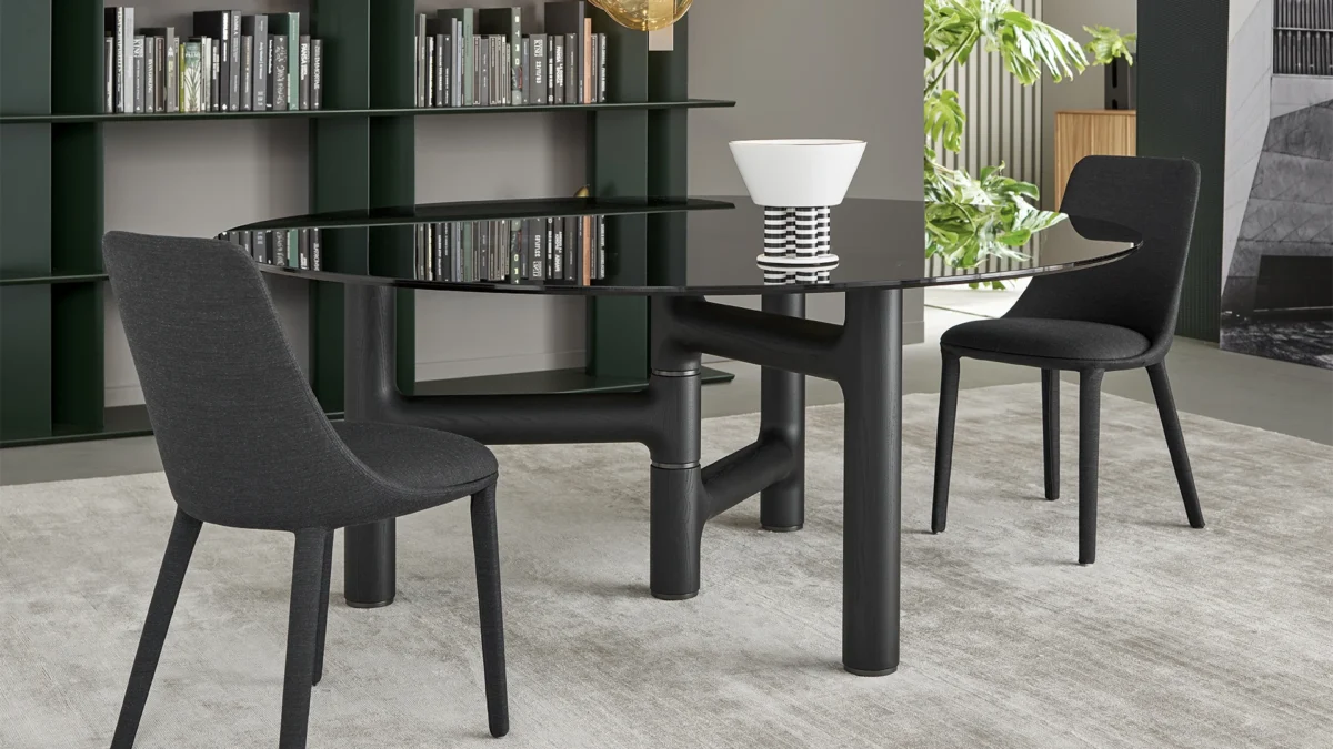 Contemporary Pivot furniture piece by Bonaldo with geometric marble plate and pivoting axis design