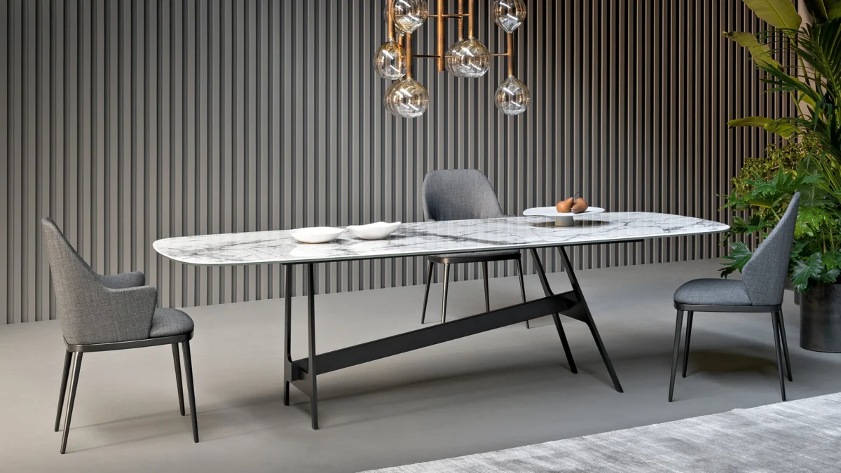 Italian-designed Slot console from Bonaldo with walnut central beam and minimal-profile wooden or metal top