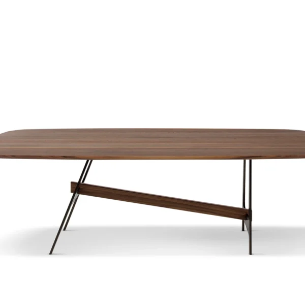 Bonaldo Slot Console with slim marble top and geometric H‑shaped metal base connected by a slanted beam