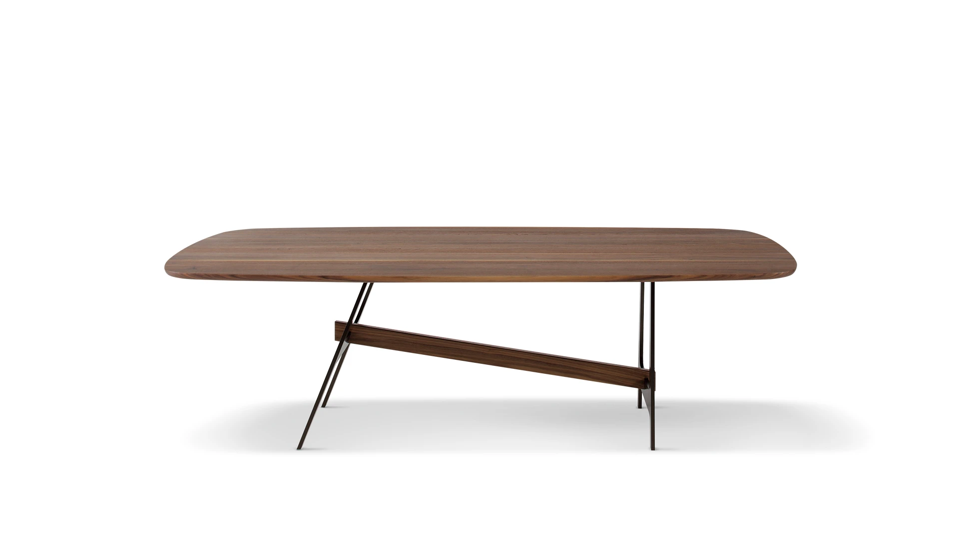 Bonaldo Slot Console with slim marble top and geometric H‑shaped metal base connected by a slanted beam