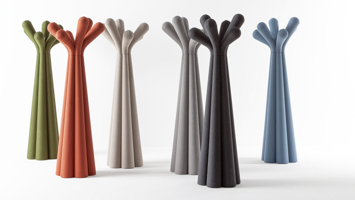 "Side profile of Anemone coat stand highlighting its organic silhouette and sturdy base."