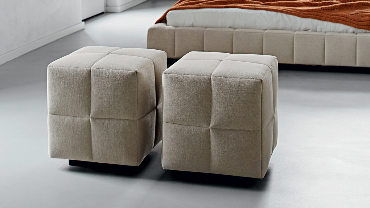 Contemporary Italian seating, Squaring bench and pouf by Bonaldo, Birmingham, Michigan.