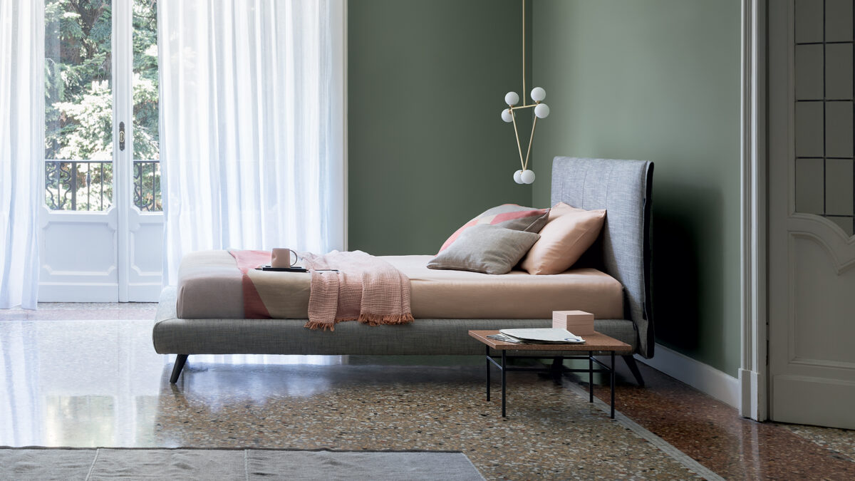 Contemporary Italian upholstered single bed, Cuff by Bonaldo, Birmingham, Michigan.