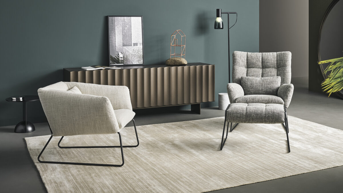 Modern upholstered chair, Nikos by Bonaldo, Royal Oak, Michigan.
