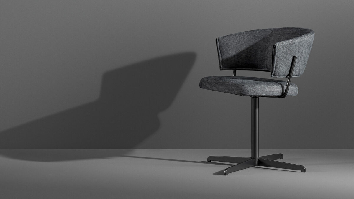"Bahia Office Chair by Bonaldo featuring a curved backrest and four-legged swivel base."