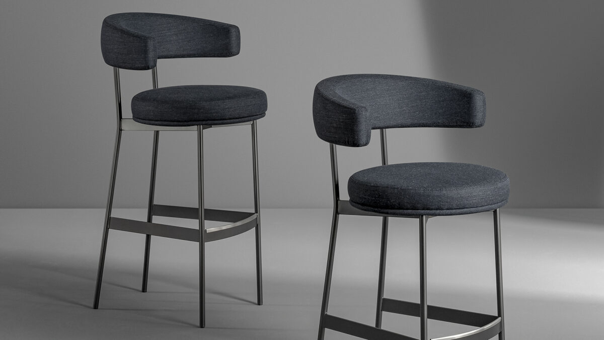 "Neuilly Too stool by Bonaldo with circular padded seat and slender painted metal frame."