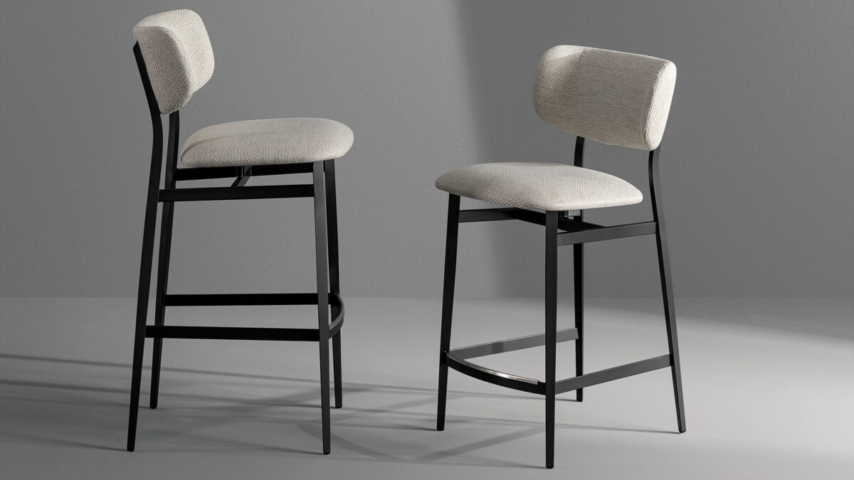 "Noor Too stool by Bonaldo with slim cantilevered seat and backrest on painted steel frame."