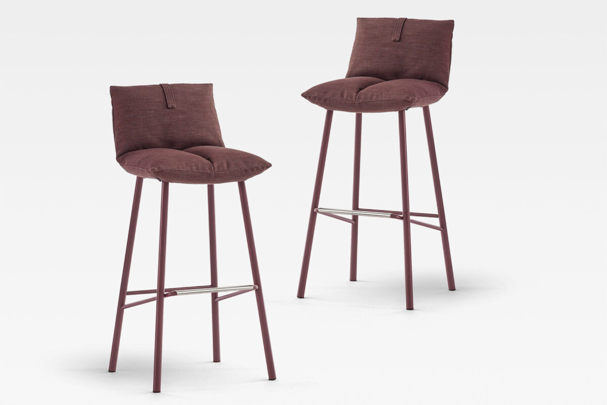 "Pill too chair by Bonaldo with rounded upholstered seat and backrest on a sleek swivel base."