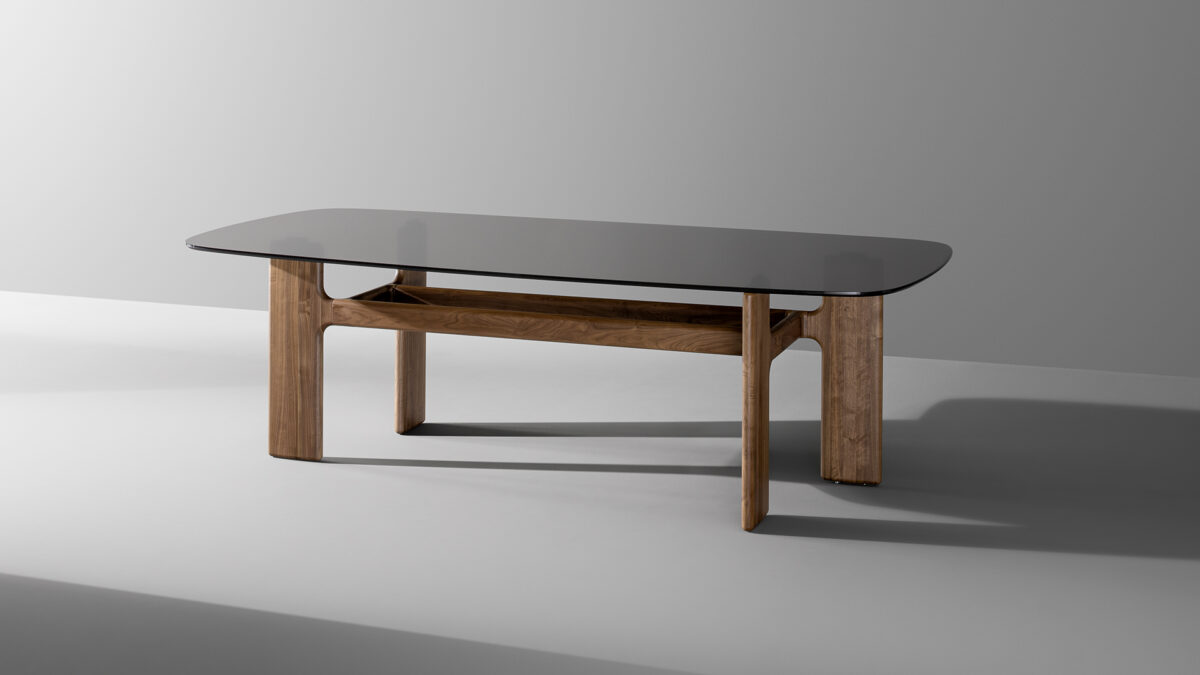 Contemporary Hippos Dining Table in wood and ceramic by Bonaldo offering artisan craftsmanship and structural elegance