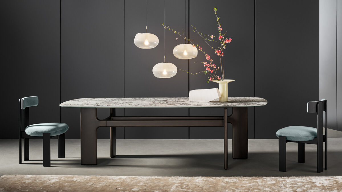Contemporary Hippos Dining Table in wood and ceramic by Bonaldo offering artisan craftsmanship and structural elegance