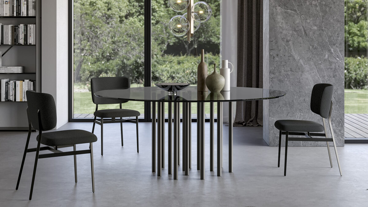 Contemporary sideboard in matte lacquer finish with angled front panels by Bonaldo