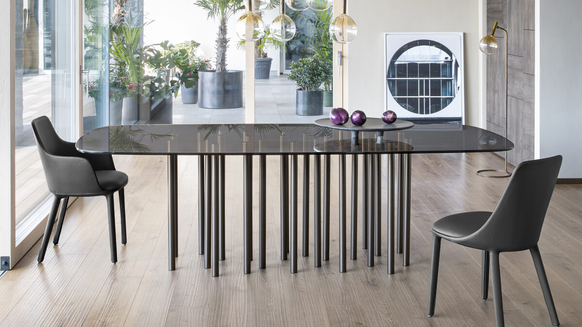 Modern designer sideboard by Bonaldo with sloped drawers and clean lines