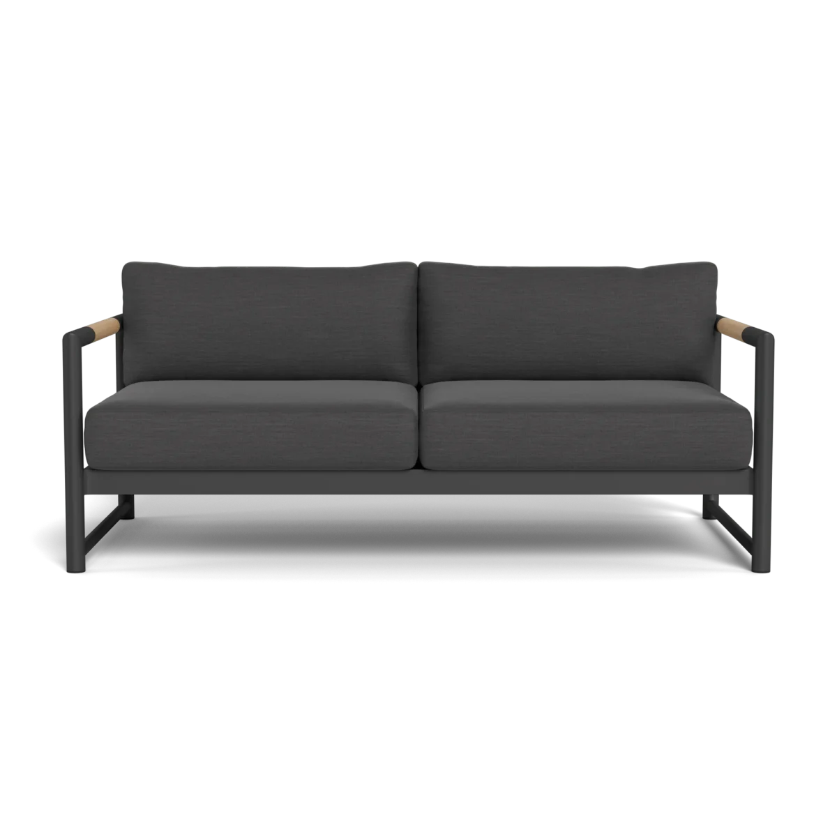 “Side angle of Breeze XL Aluminum 2 Seat Sofa – durable frame with soft neutral-toned cushions”