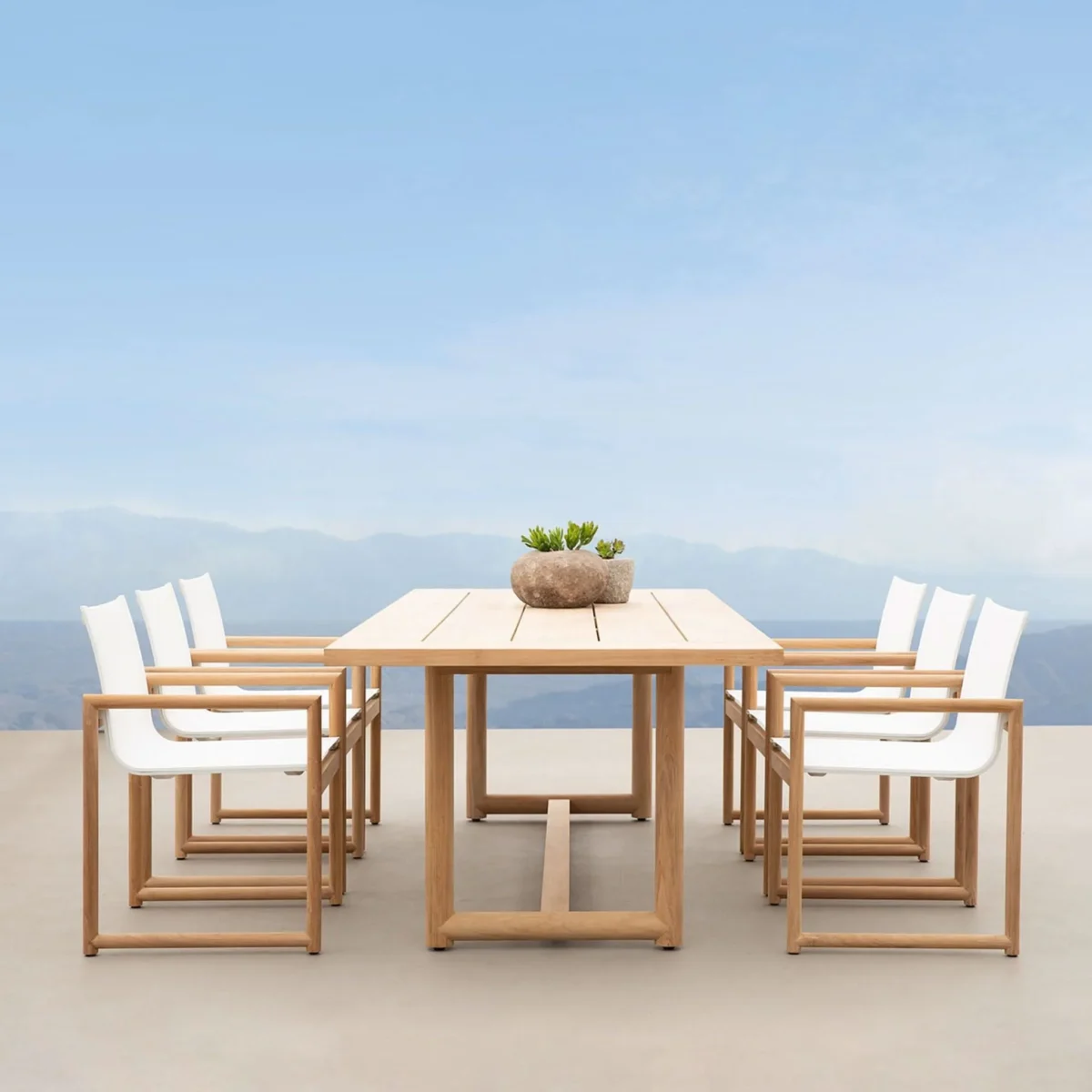 “Harbour Breeze XL teak chair – luxury outdoor dining seat with bold teak structure and woven details”