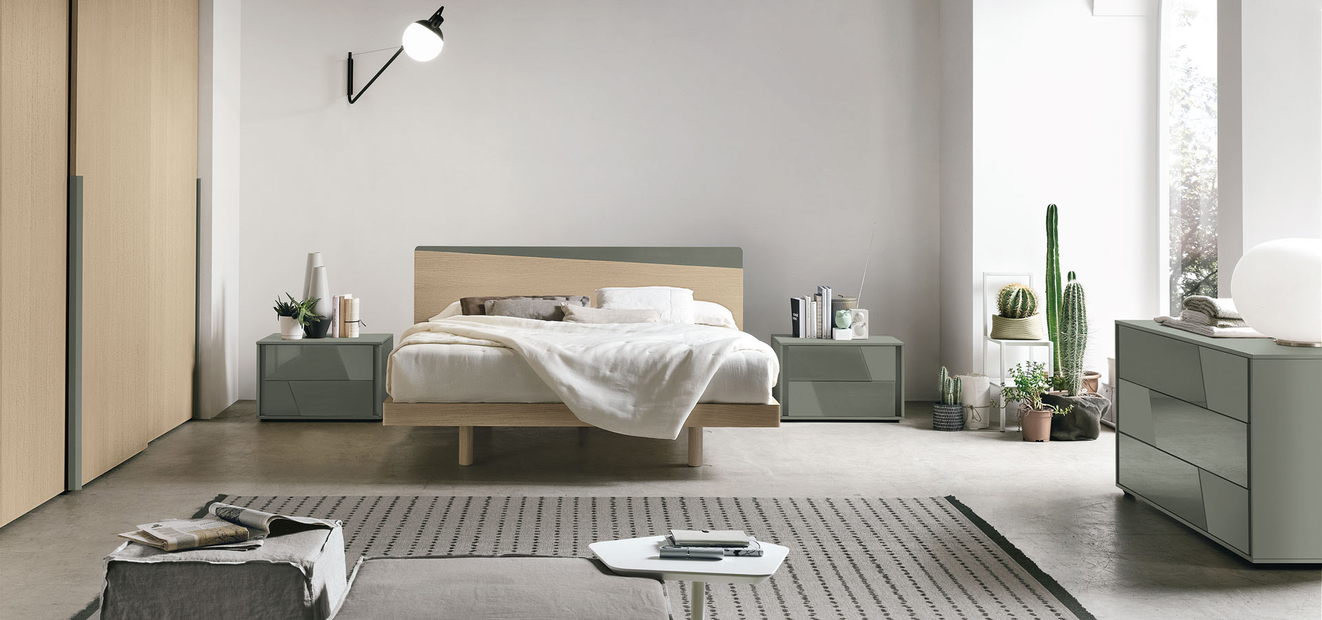 “Charlie bed by Tomasella – modern Italian bed with tall cushioned headboard, soft upholstery, and minimalist frame design”