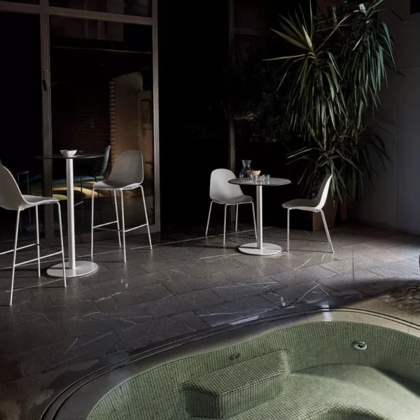 “Club High Outdoor chair by Bontempi – modern high‑back outdoor seat with weather‑resistant wicker and slim powder‑coated aluminum legs.”