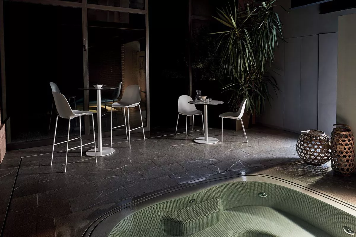 “Club High Outdoor chair by Bontempi – modern high‑back outdoor seat with weather‑resistant wicker and slim powder‑coated aluminum legs.”