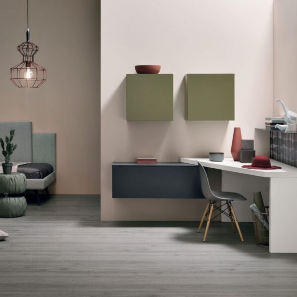 “Composition 04B children’s room by Tomasella – Italian modern kids’ bedroom with bunk bed, storage stairs, and compact desk”