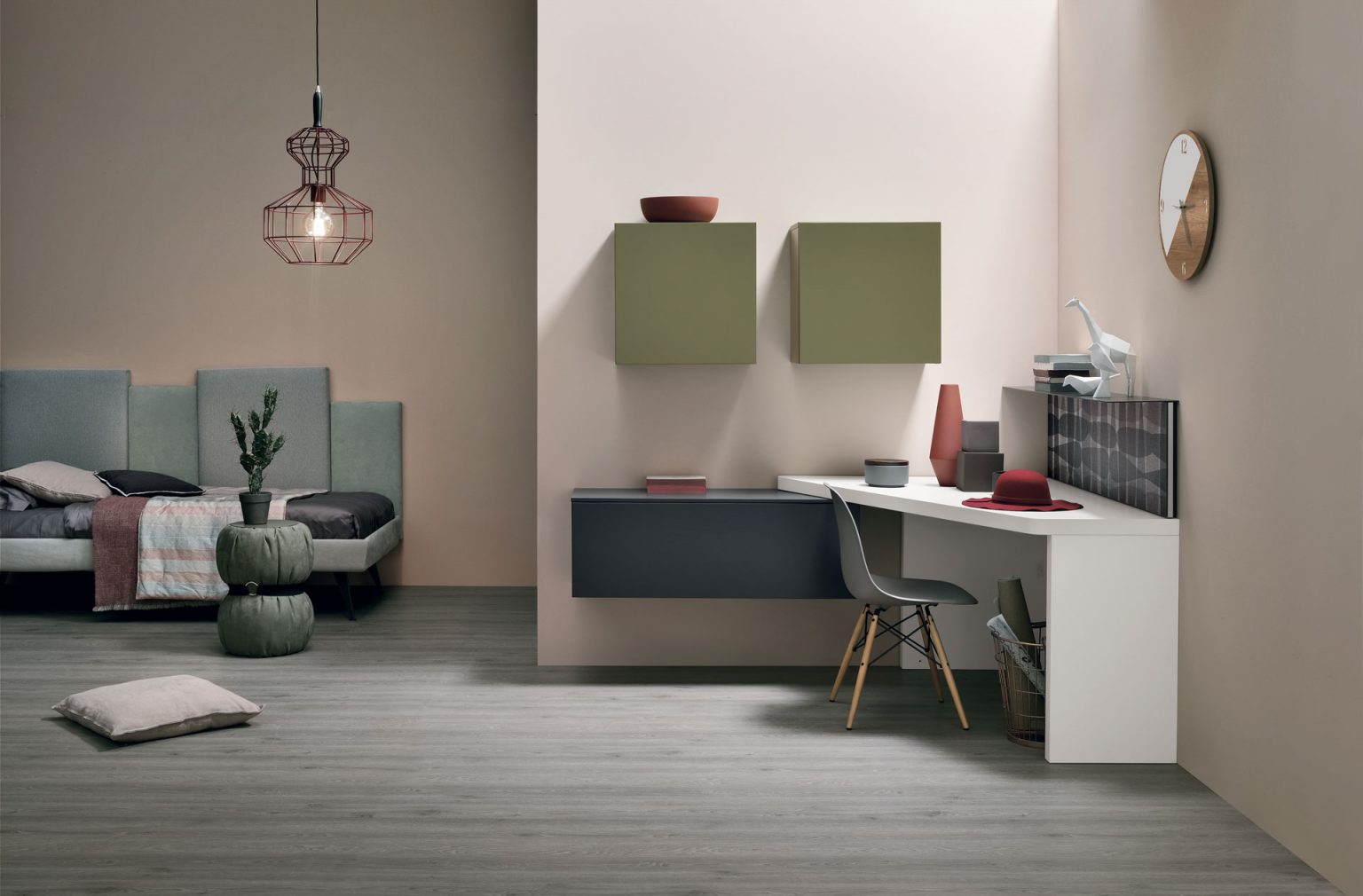 “Composition 04B children’s room by Tomasella – Italian modern kids’ bedroom with bunk bed, storage stairs, and compact desk”