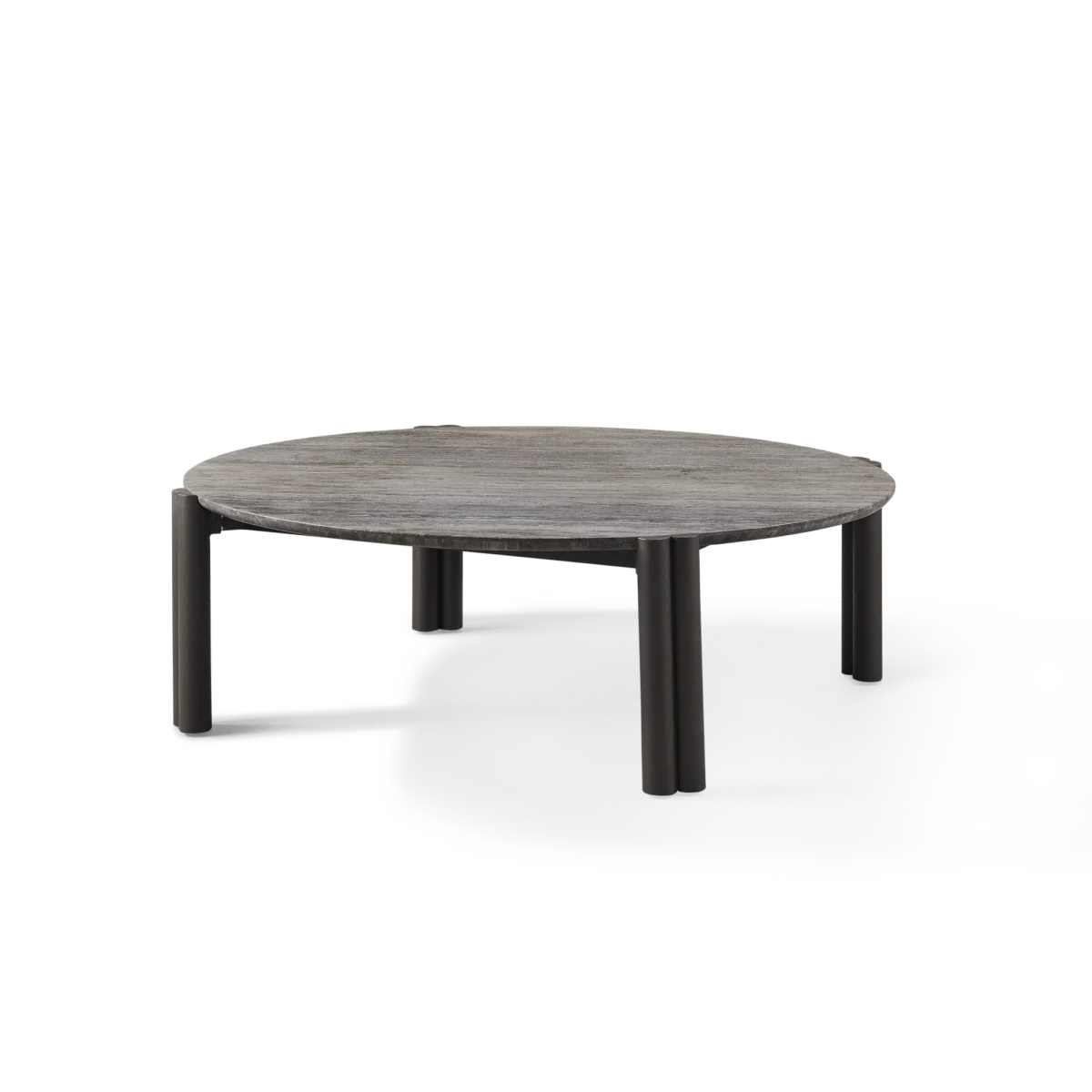 “Harbour Cove round coffee table – contemporary design featuring sculptural aluminum base and smooth round top”