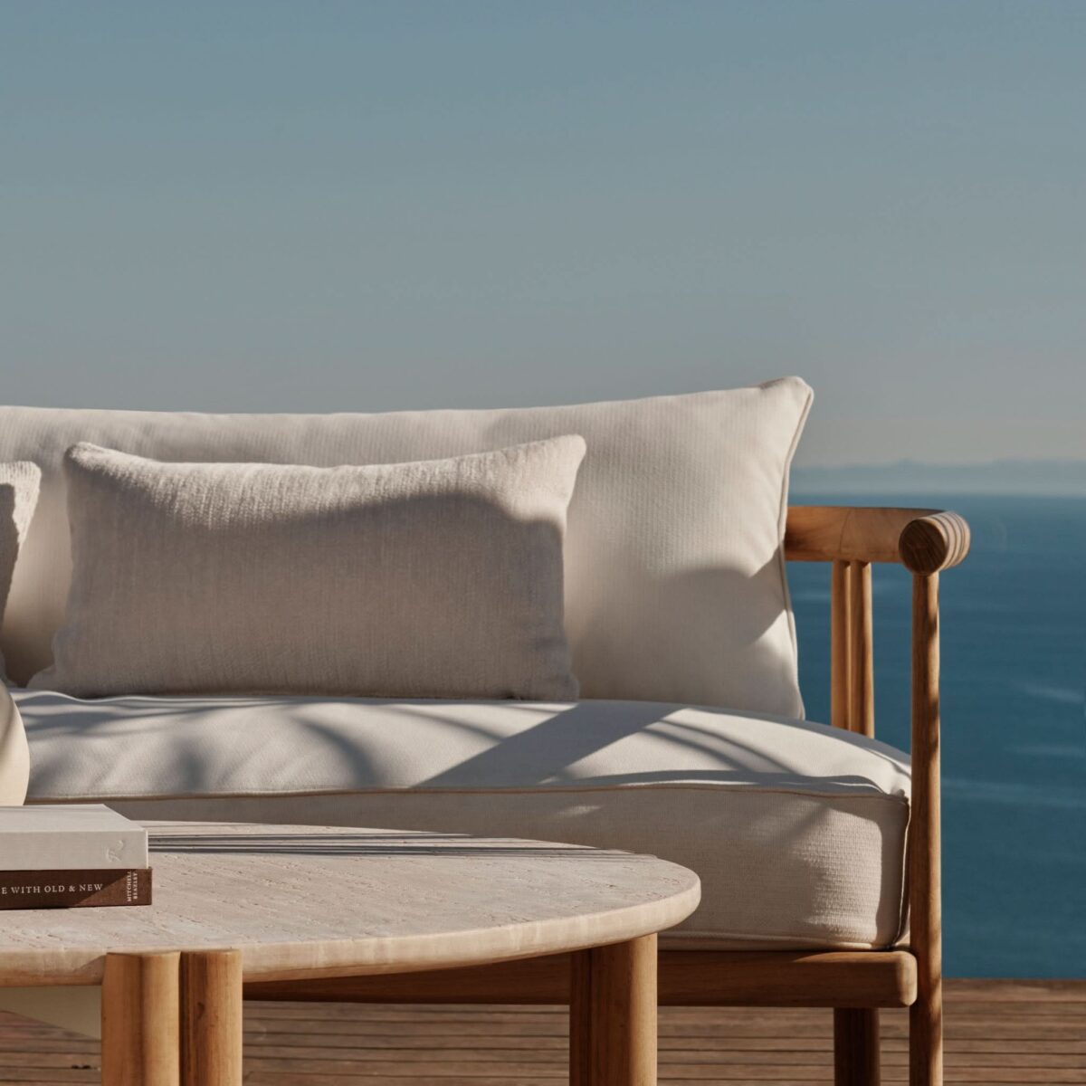 “Harbour Cove Sofa – elegant 3-seat teak outdoor furniture for modern patios, decks, and terraces”