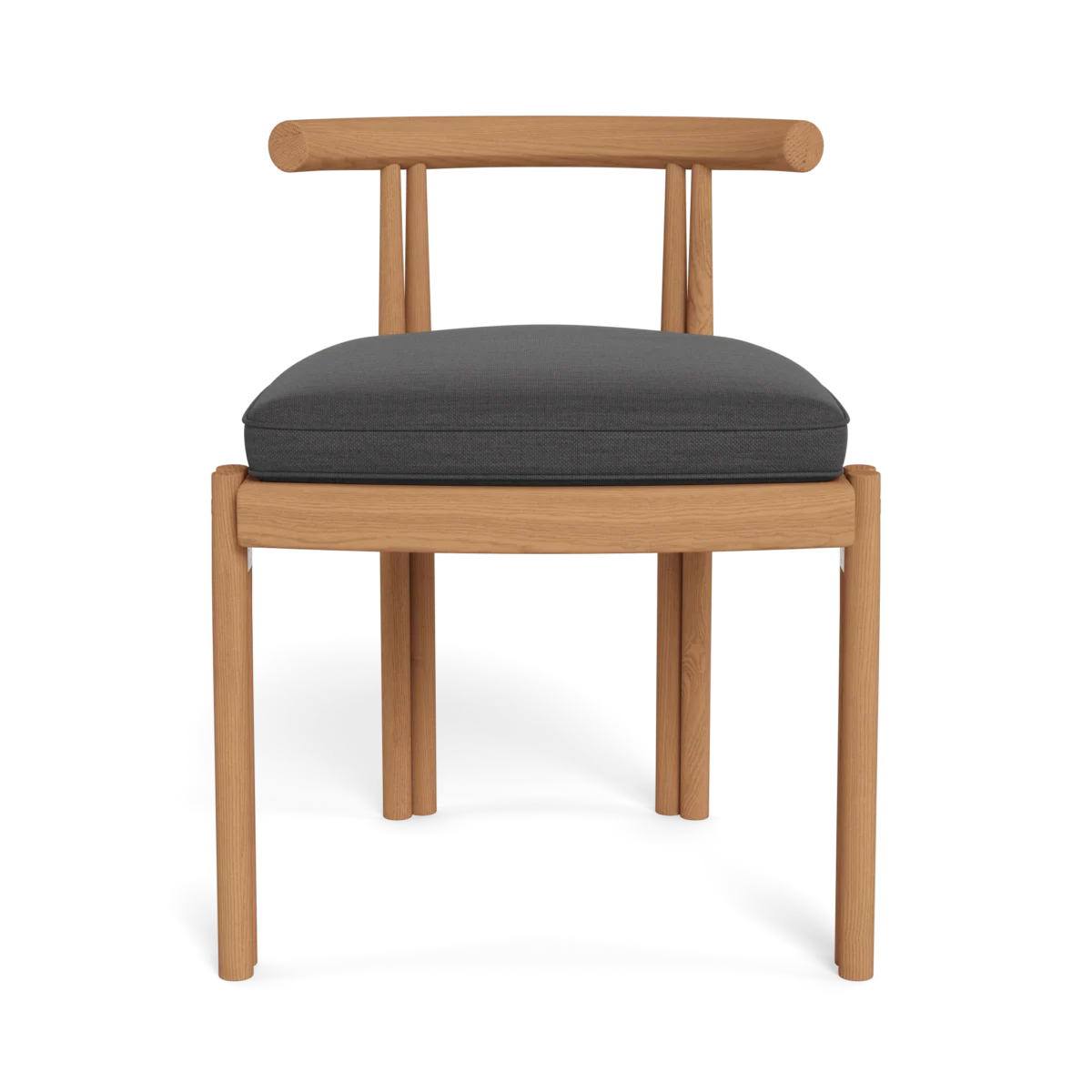 “Side profile of Cove Teak Armless Dining Chair – natural teak finish with weather-resistant design”