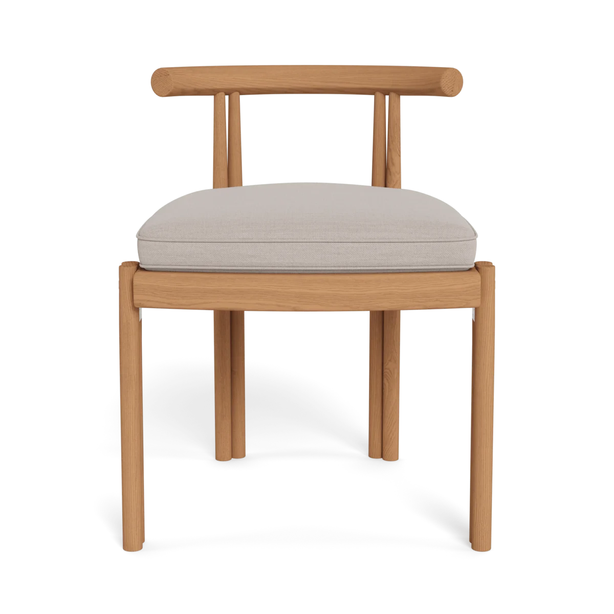 “Angled view of Cove Teak Armless Chair – streamlined seating with wide slatted teak back”
