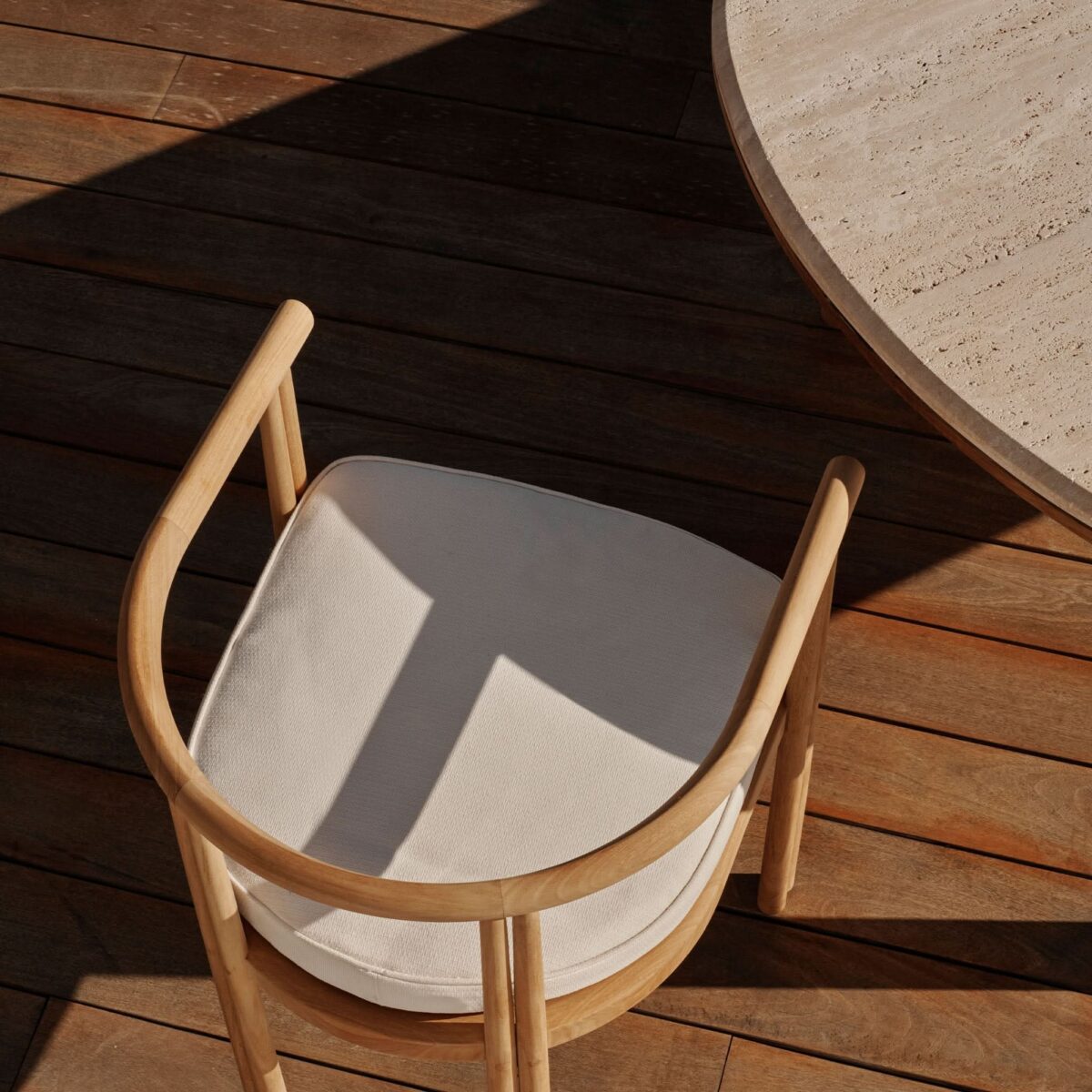 “Front view of Harbour Cove Teak Dining Chair – elegant design with wide slatted back and seat”