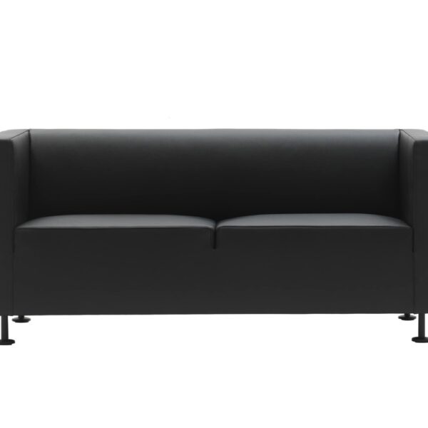 “Front-facing Gambetta single seat in bold red leather, highlighting clean lines, straight arms, and low metal legs.”