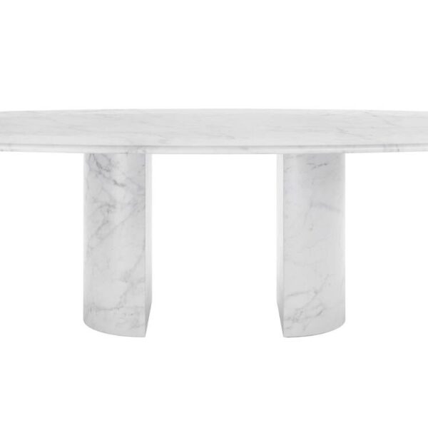 “Detail of Dolmen’s underside showing the joint between the marble top and semicircular base with soft felt feet.”