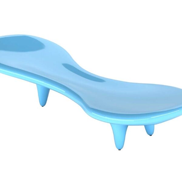 “Three-quarter shot of the limited-edition Orgone by Cappellini, emphasizing its flowing contours and sculptural presence on tapering cone legs.”